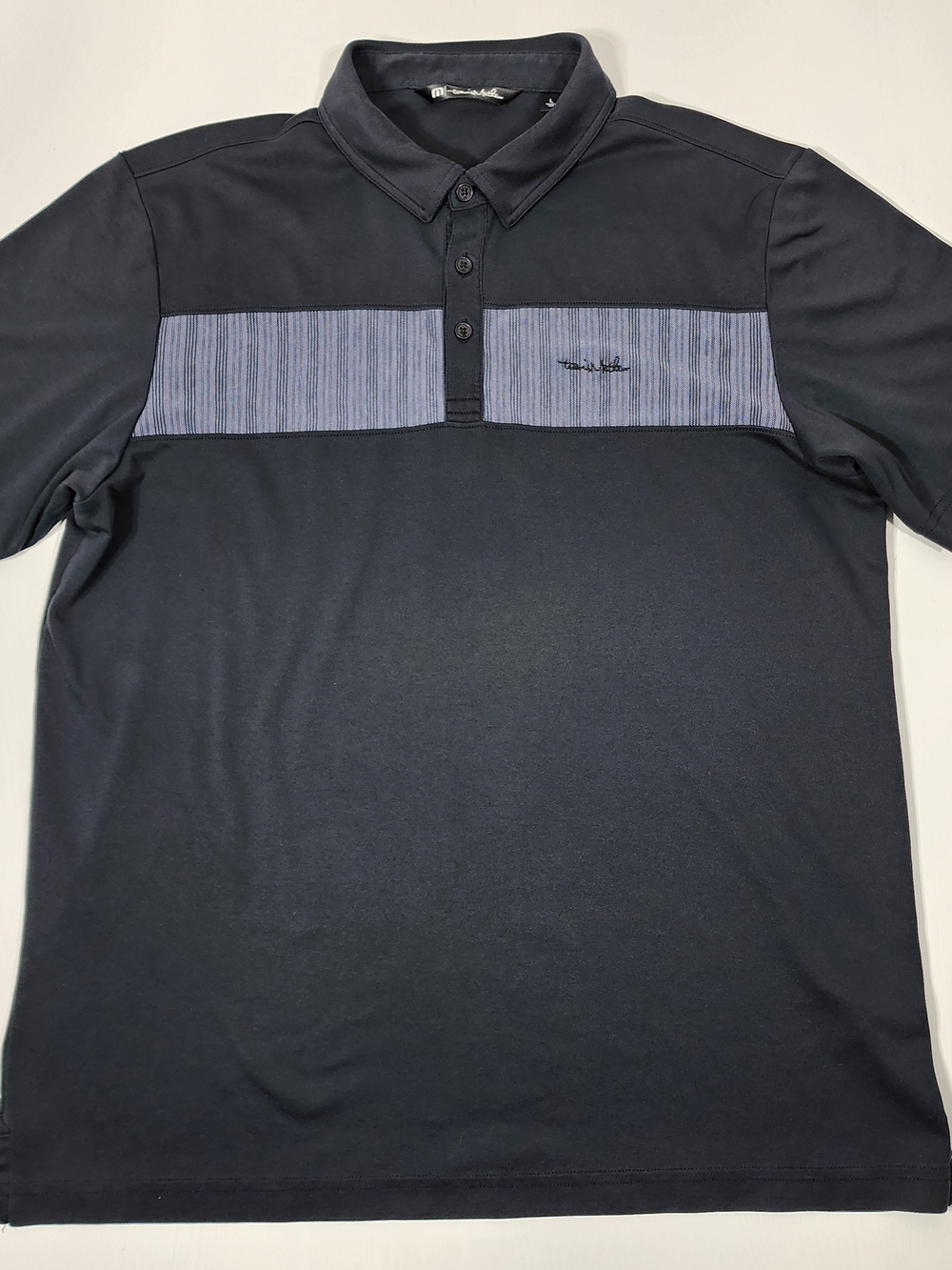 Travis Mathew Black Polo with Light Gray Chest Band